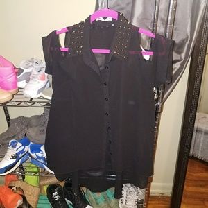 Metal Studded Black Sheer Cold Shoulder Sz M